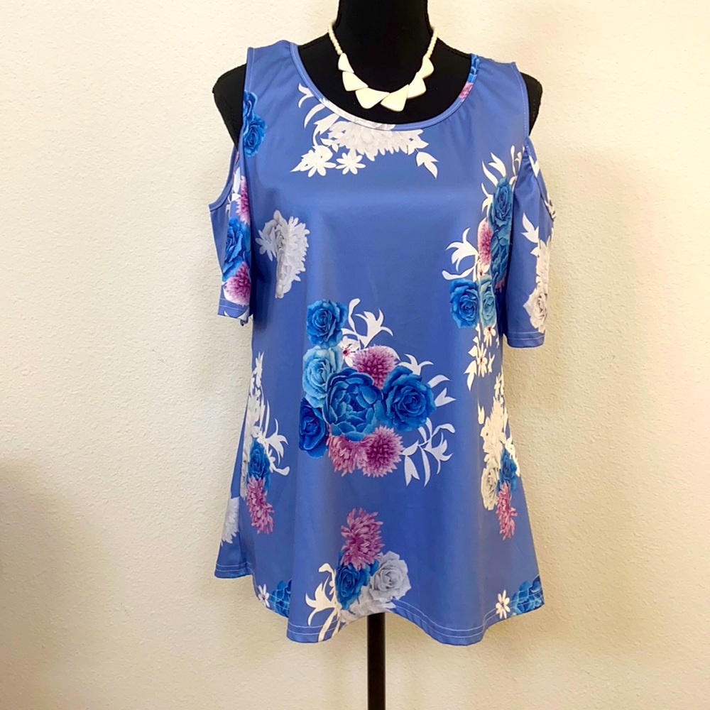 Leo Rosi Floral Cold Shoulder Top Size M